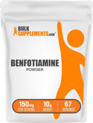 Envase pequeño polvo Benfotiamina BulkSupplements 10g sin gluten