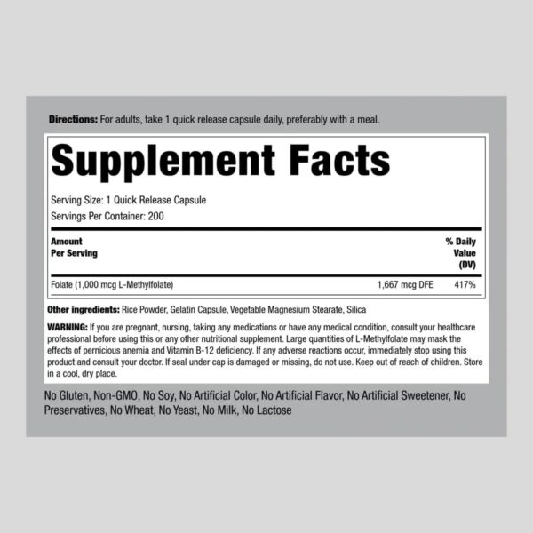 Envase Piping Rock L-Metilfolato 1000 mcg cápsulas