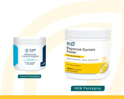 Envase del polvo bisglicinato de magnesio Klaire Labs hipoalergénico