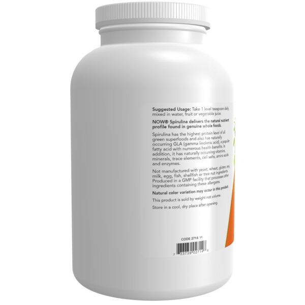 Version 1.0.0 Envase frontal de polvo de espirulina certificado orgánico NOW Foods