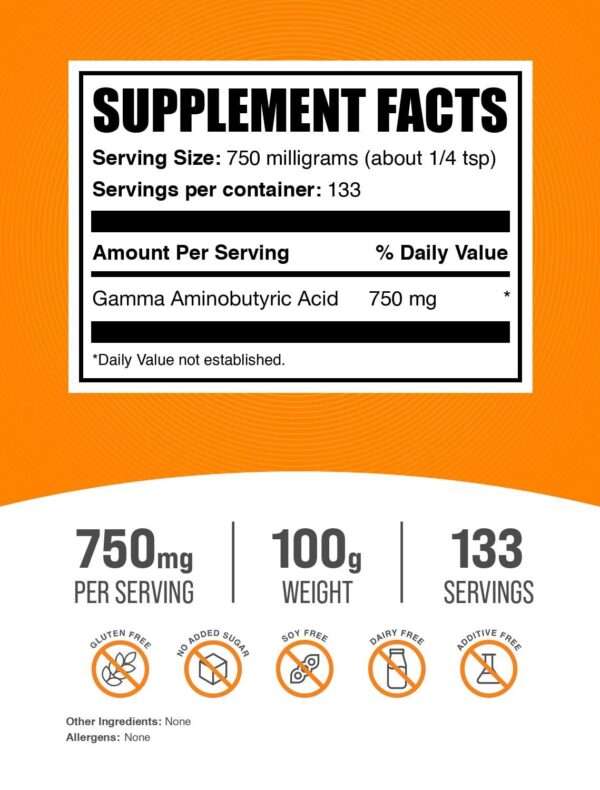 Version 1.0.0 Envase de Polvo de GABA BulkSupplements 100g
