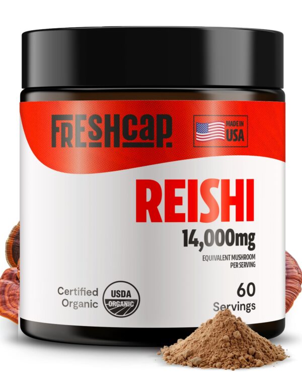 Envase polvo hongo reishi FreshCap 14000mg 60 porciones