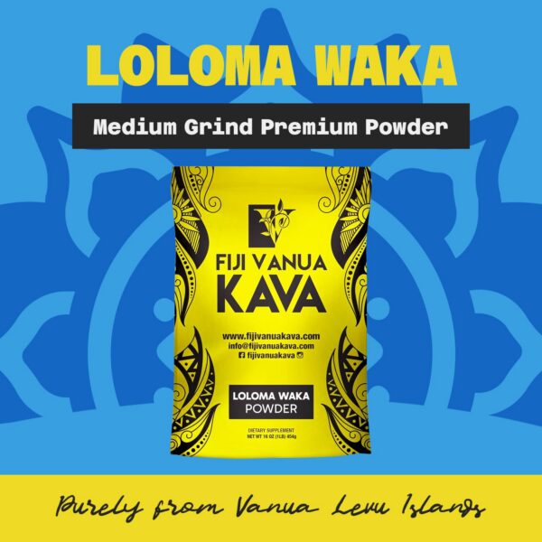 Detalle envase de polvo kava Fiji Vanua Loloma Waka