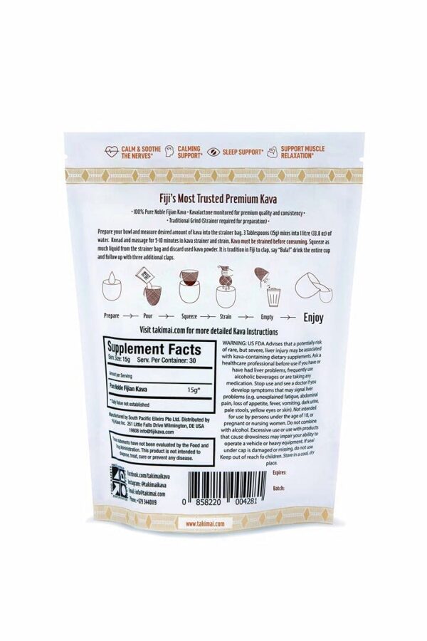 Envase polvo kava kava Taki Mai relajación y sueño