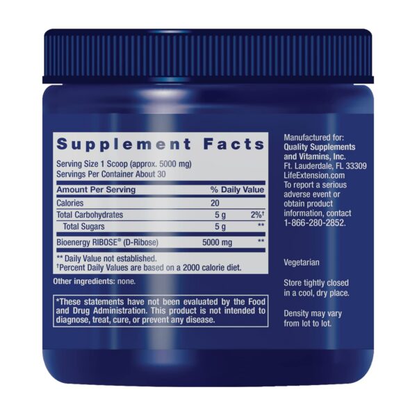 Envase polvo Life Extension D-Ribosa 150 gramos