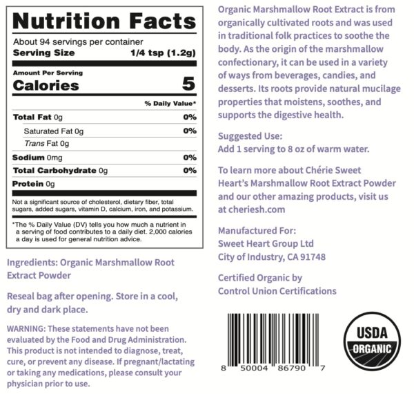 Envase polvo malvavisco orgánico Chérie Sweet Heart 4oz