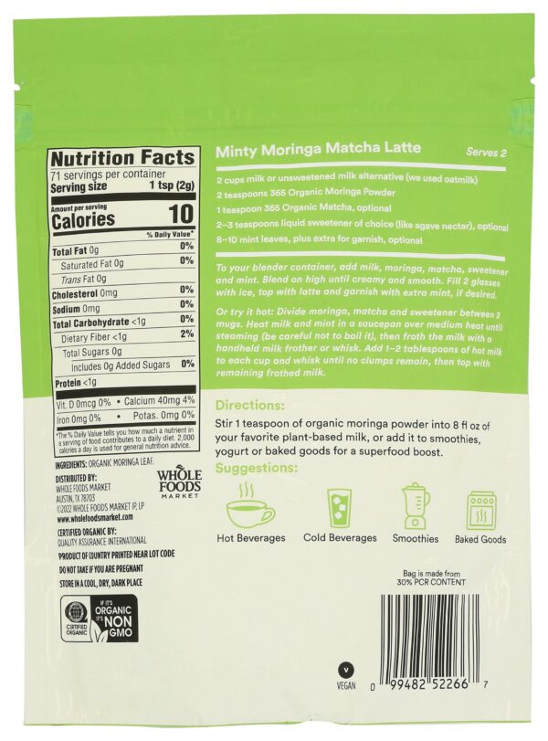 Envase polvo de moringa orgánico para salud diaria