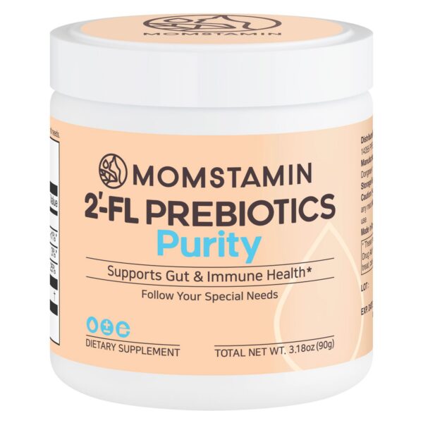 Envase polvo prebiótico MOMSTAMIN HMO 2'-FL para salud intestinal