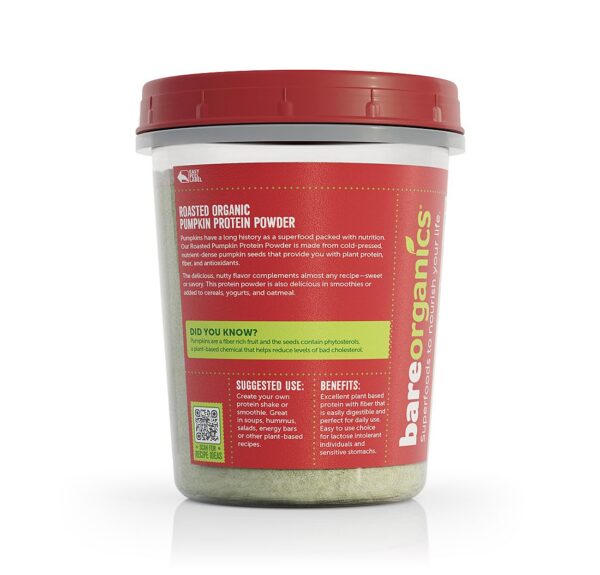 Version 1.0.0 Envase polvo proteína calabaza BareOrganics para nutrición saludable