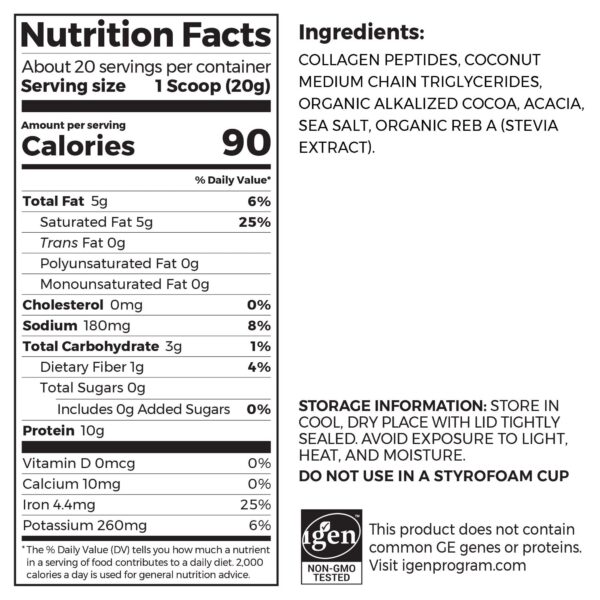 Envase polvo proteína colágeno keto Orgain sabor chocolate