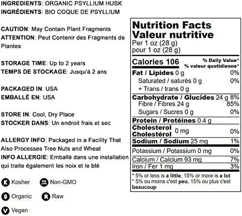 Envase polvo psyllium orgánico Food to Live 0.5 lb