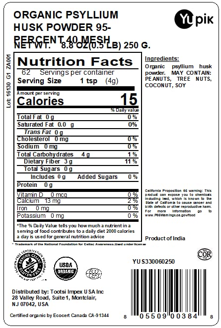 Envase polvo psyllium orgánico Yupik vegano para salud digestiva