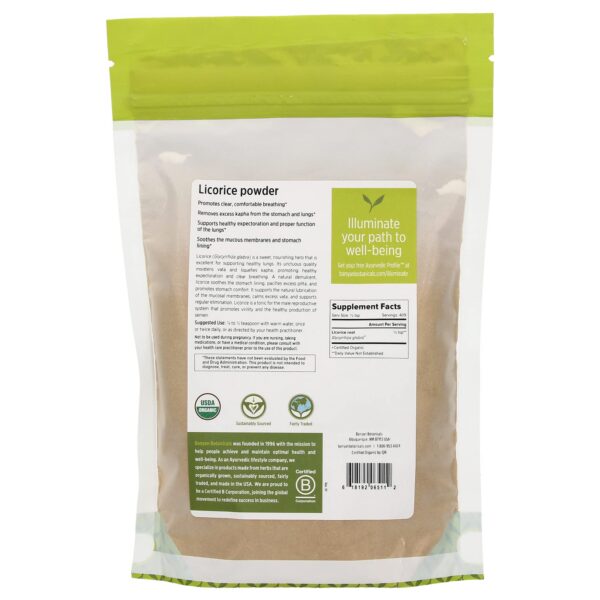 Envase polvo raíz de regaliz Banyan Botanicals USDA orgánico