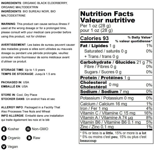 Envase polvo saúco negro Food to Live no OGM y vegan