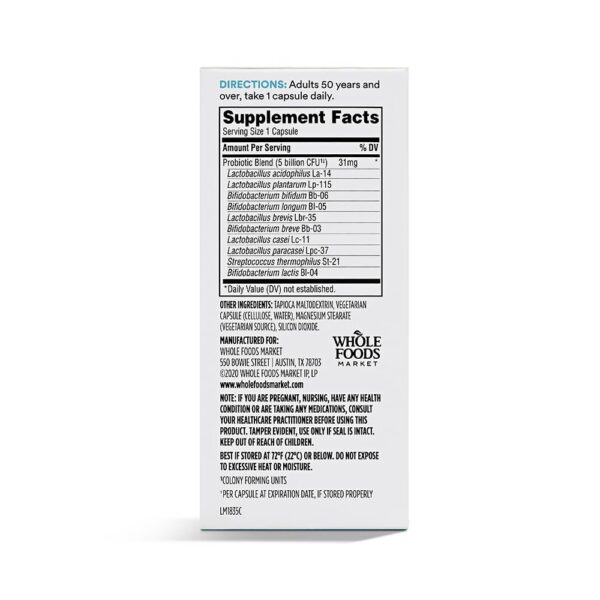 Envase de probiótico 365 whole foods market para adultos mayores