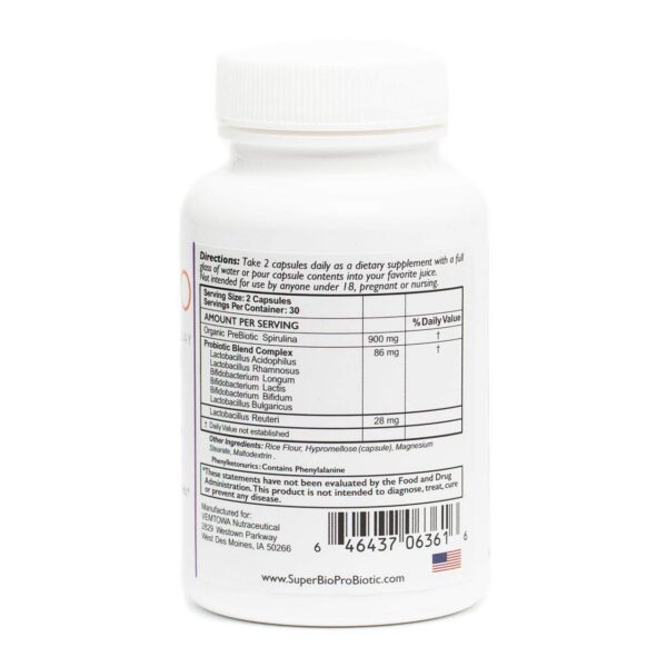 Envase probiótico SuperBio espirulina orgánica