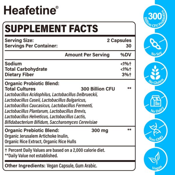 envase probióticos heafetine 60 cápsulas para salud digestiva