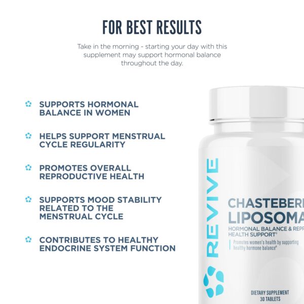 Envase Revive MD Chasteberry tabletas para balance hormonal mujer