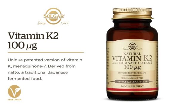 Version 1.0.0 Envase de Solgar Vitamina K2 MK7 mostrando detalles