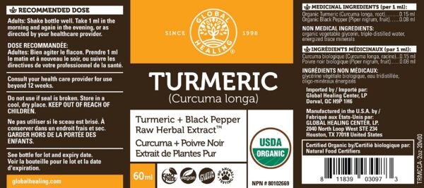 Envase de suplemento de cúrcuma con extracto de pimienta negra