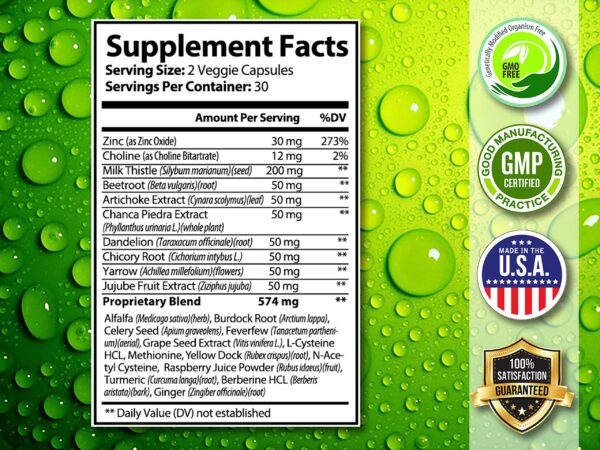 Envase de suplemento detox para hígado fórmula natural