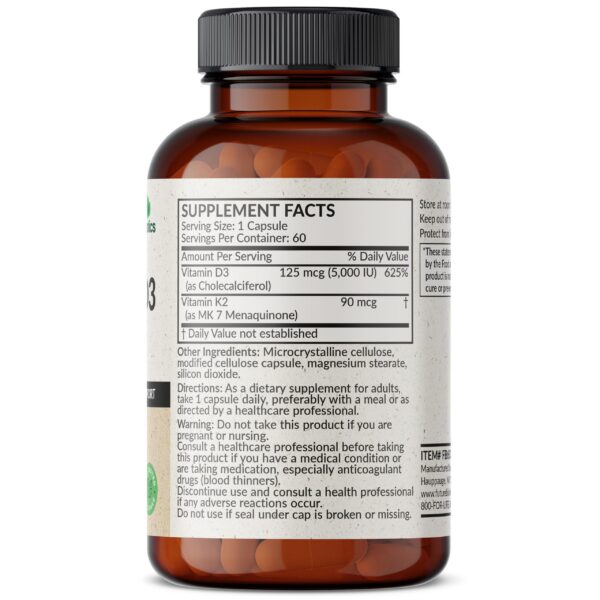 Envase suplemento Futurebiotics K2 MK7 D3 sin OGM