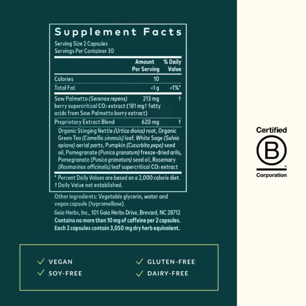 Envase suplemento Gaia Herbs para función prostática