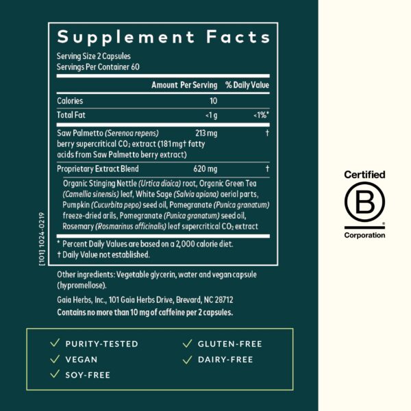 Version 1.0.0 Envase suplemento Gaia Herbs con saw palmetto y té verde