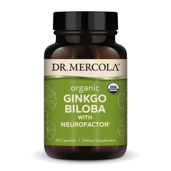 Envase suplemento Ginkgo Biloba Orgánico Dr. Mercola 30 cápsulas