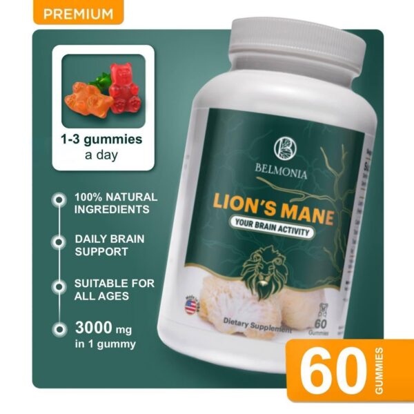 Version 1.0.0 Envase frontal de suplemento gomitas melena de león Belmonia