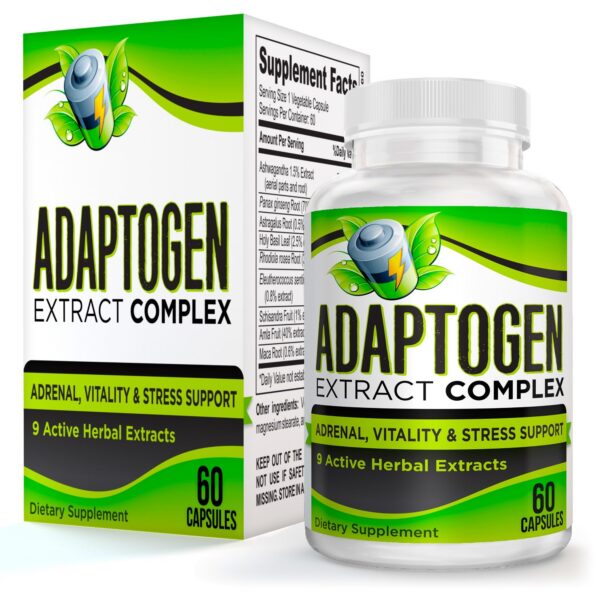 Envase suplemento mezcla adaptógena Elevate Recovery 60 cápsulas