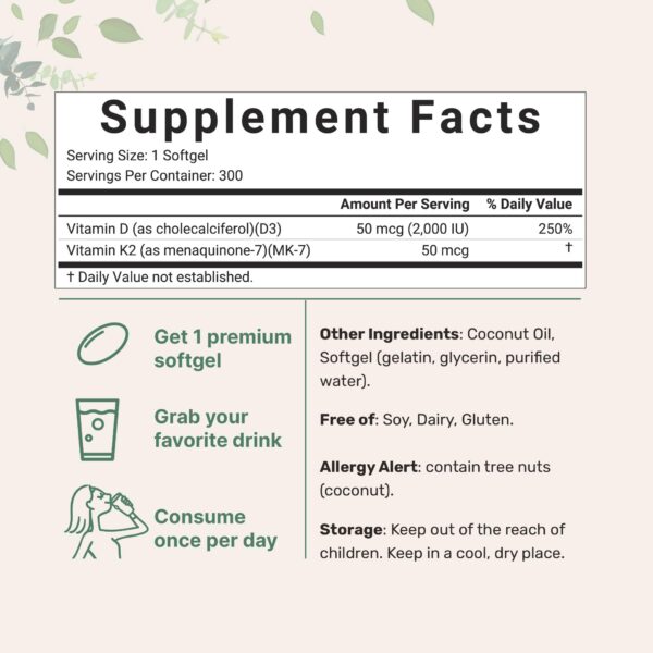 Version 1.0.0 Envase suplemento Micro Ingredients vitamina D3 y K2 300 cápsulas