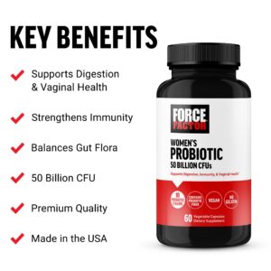 Envase suplemento probiótico Force Factor para mujeres salud vaginal