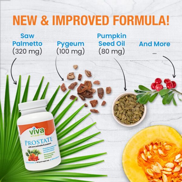 Envase de suplemento próstata hombres Viva Vitamins 60 cápsulas