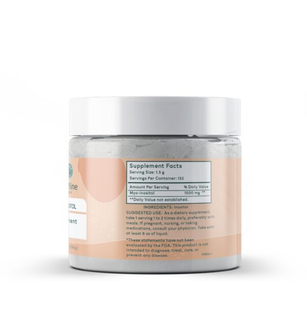 Detalle del envase de suplemento puro de mio-inositol 7 onzas
