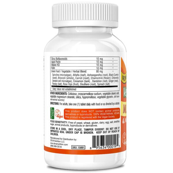 Envase suplemento vegano multivitamínico diario deva