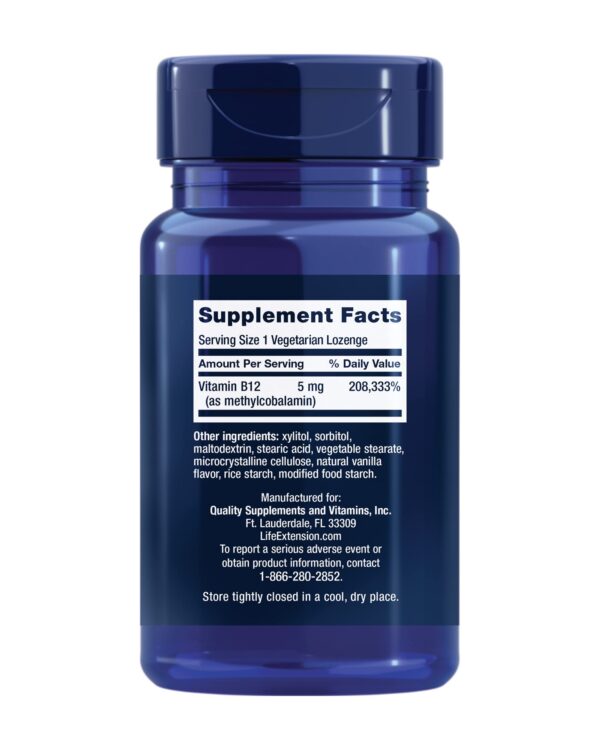 Envase suplemento vitamina B12 metilcobalamina Life Extension