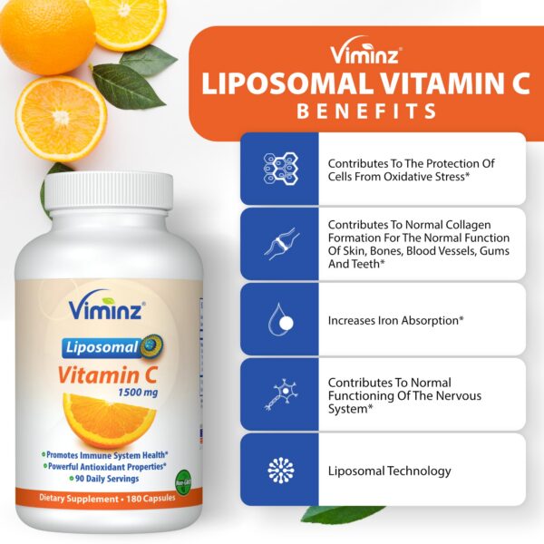 Envase suplemento vitamina C liposomal Viminz 180 cápsulas