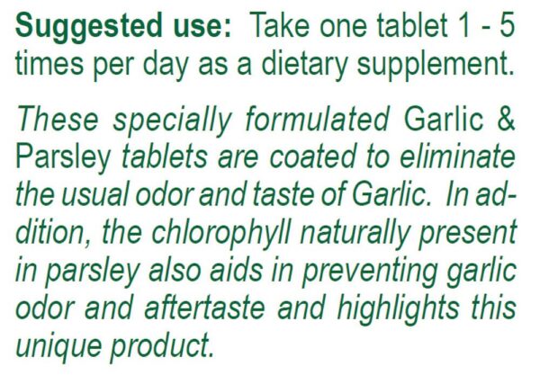 Envase de suplementos Ajo Plus Perejil para salud natural