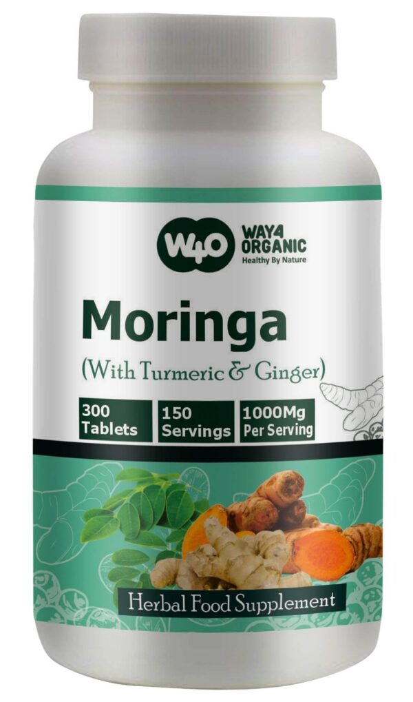 Version 1.0.0 Envase de tabletas moringa cúrcuma jengibre para salud digestiva e inmunidad