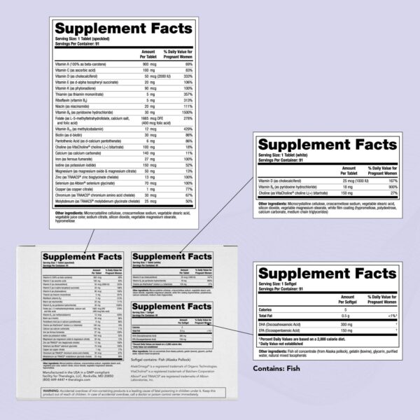 Envase Theralogix vitaminas prenatales certificado NSF 91 días