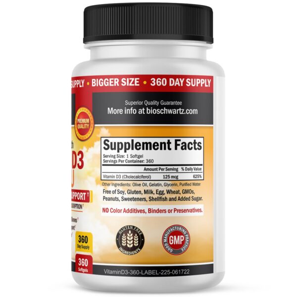 Envase trasero BioSchwartz vitamina d3 5000 iu cápsulas