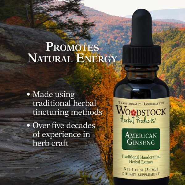 Envase trasero raíz de ginseng americano Woodstock Herbal Products 1 onza