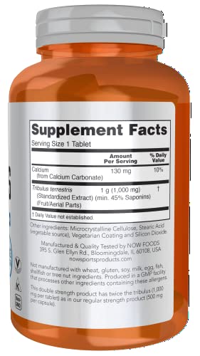 Envase de Tribulus doppio fuerza para salud masculina NOW Foods