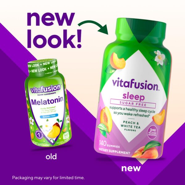 Envase Vitafusion gomitas melatonina sabor durazno y té blanco