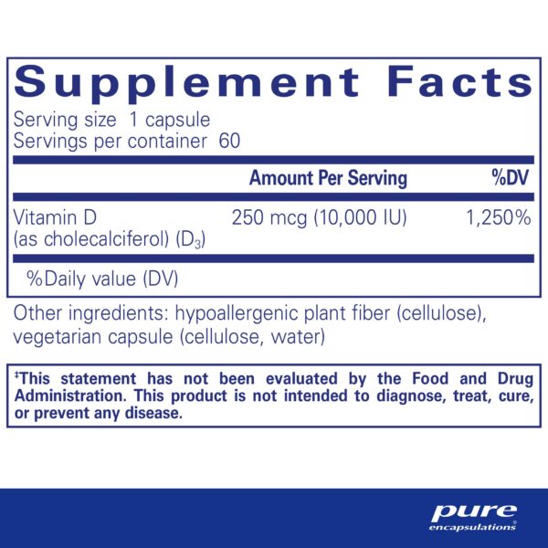 Version 1.0.0 Envase de vitamina d3 Pure Encapsulations 250 mcg