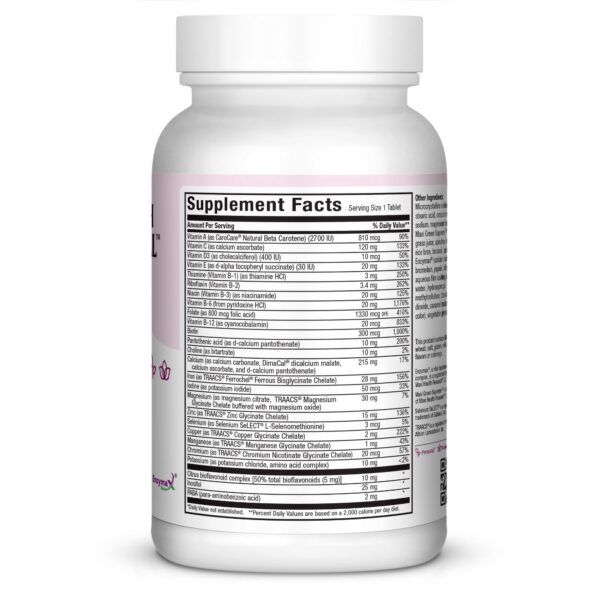 Envase de vitaminas prenatales Maxi Health One en fondo blanco