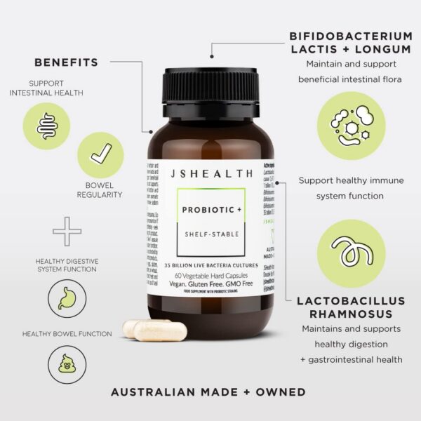 Envase de vitaminas para salud intestinal e inmunidad JSHealth