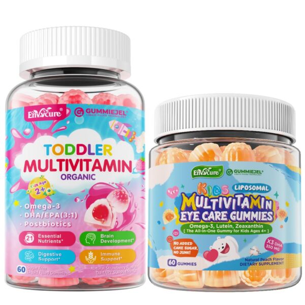 Version 1.0.0 Envase frontal de gomitas multivitamínicas para niños con Omega-3