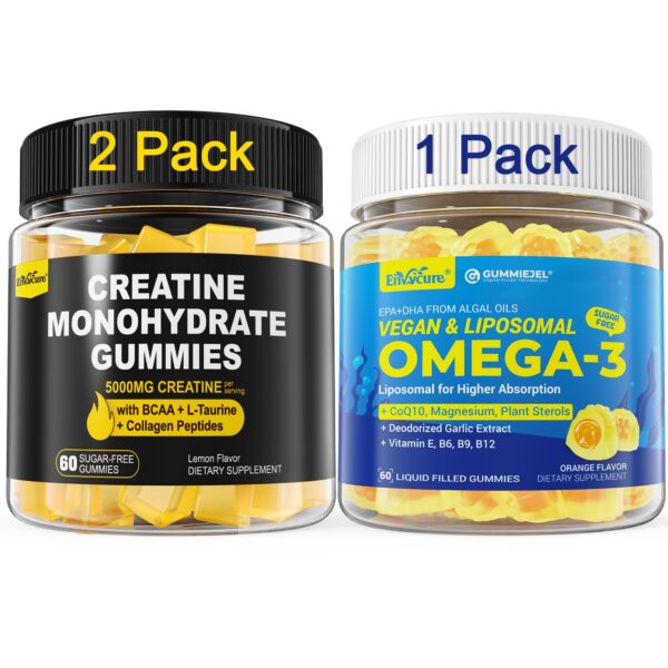 Gomitas Creatina Monohidrato Omega-3 EnvyCure frente a etiqueta